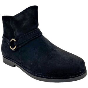Black Ankle Boots with Suede Finish and Buckle Details